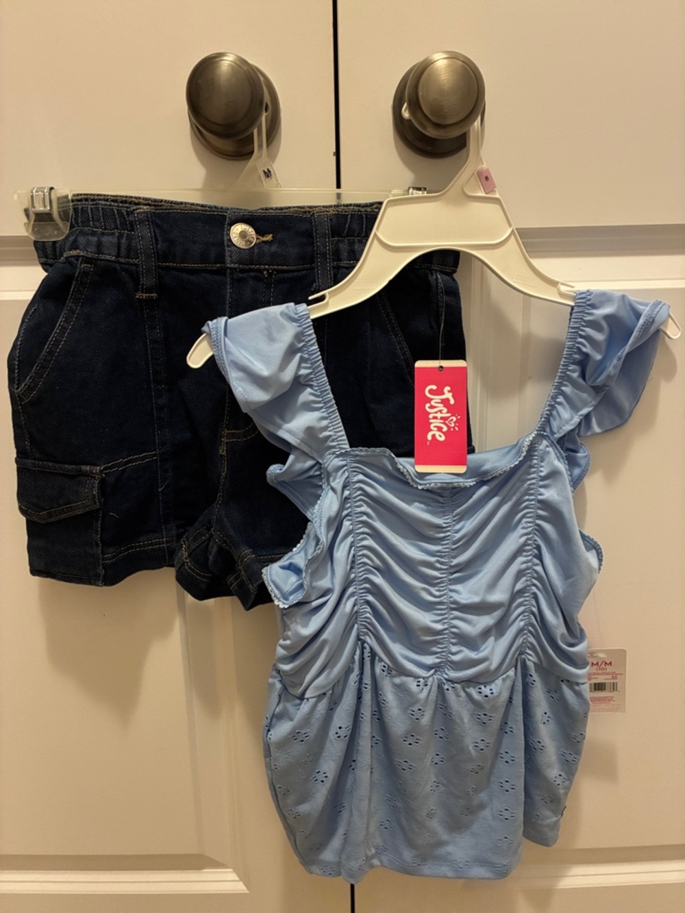 Justice Light Blue Ruffle Eyelet Tank with Dark Denim Shorts Set NEW Girls 10 M